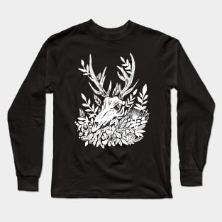 Memento Mori Deer Skull & Foliage Witchy Dark Mori Gothic Punk Long Sleeve T-Shirt